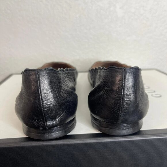 Chloe Lauren Scalloped Trim Black Leather Ballet Flats Slip On Women's Size 9 - Picture 6 of 10